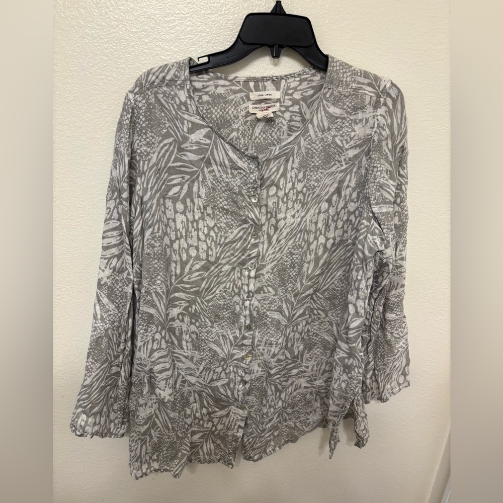 Christian Siriano linen gray and White Patterned Top